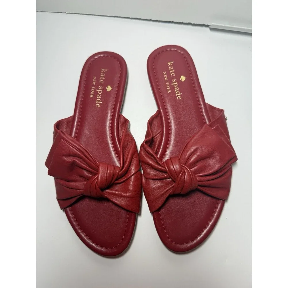 Kate Spade Marcella Leather Knotted Slip On Sandal In Red Sz 6 New
